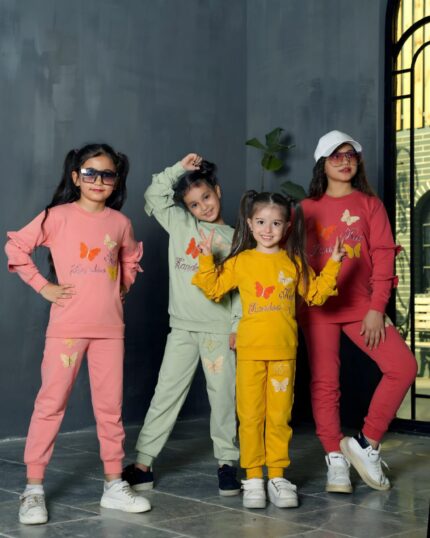 ست بلوز شلوار دخترانه گلدوزی طرح پروانه