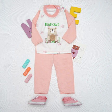 ست بلوز شلوار سرشانه دکمه دار نوزادی کد 14040921