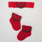 ست جوراب و هدبند نوزادی طرح هندوانه کد 603076