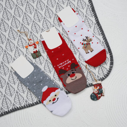 جوراب ساق کوتاه زنانه طرح کریسمس کد 903169