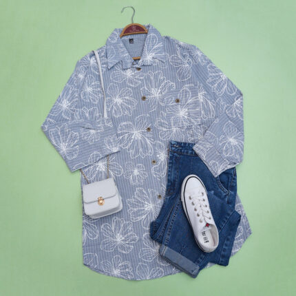 مانتو لنین طرح دار زنانه کد 911146